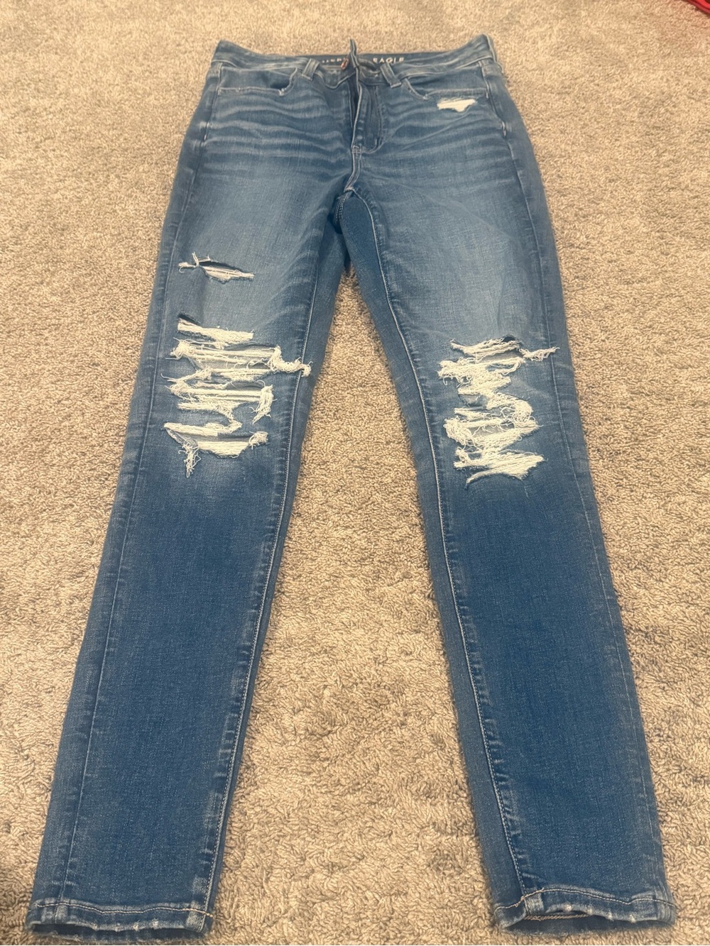 American Eagle Outfitters Distressed Skinny Jeans - Blue super high-rise skinny